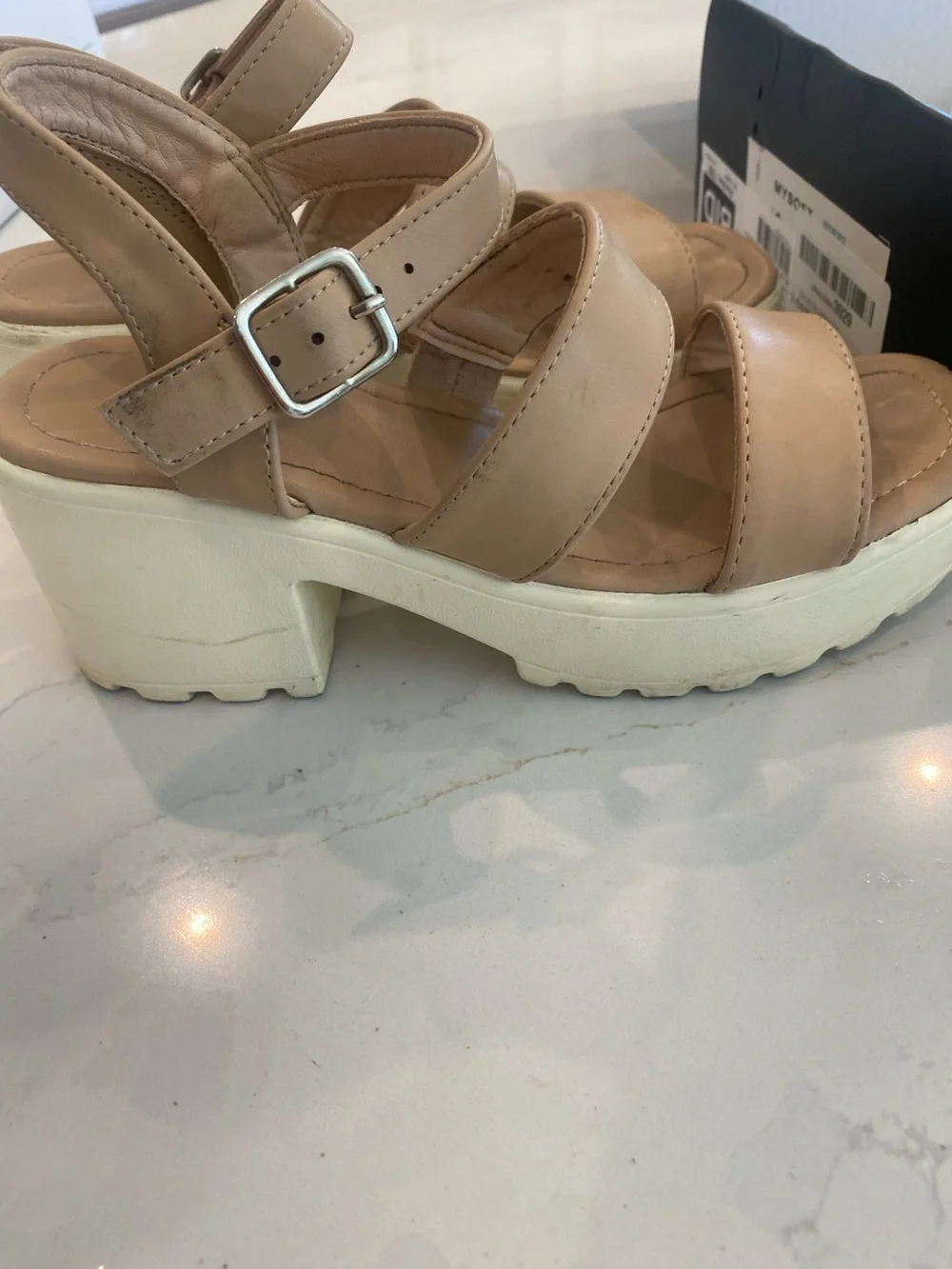 Women's Beige Platform Sandals with White Lug Sole 5.5 size